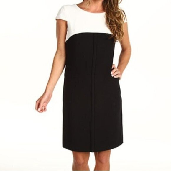 Tahari By ASL Nathan Double Woven Empire Wyatt Black White Dress Size 10 - Picture 1 of 5